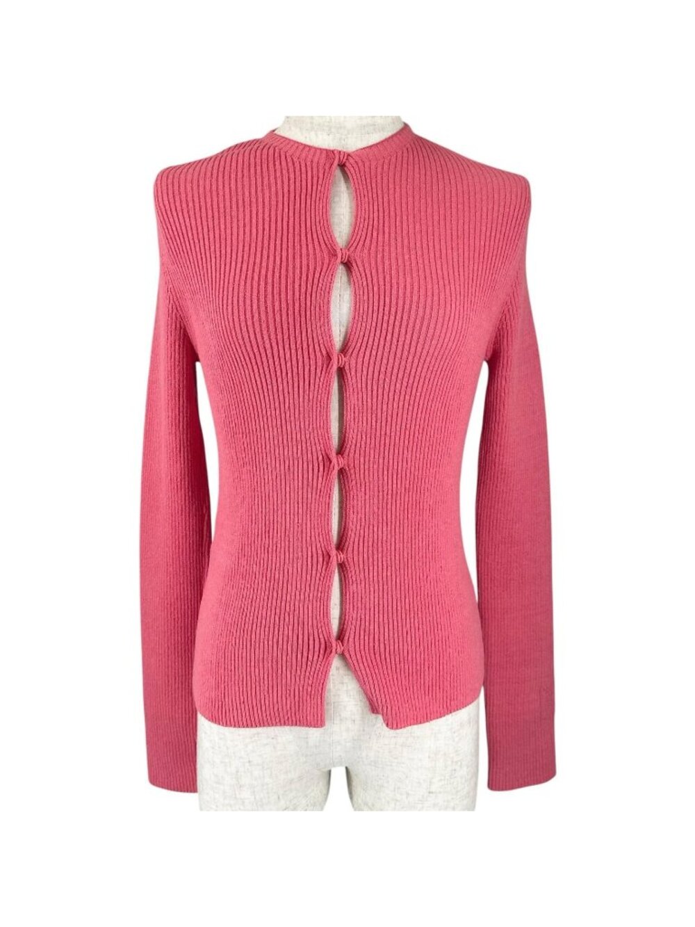 Fendi Cotton FF Logo Slit Rib Knit Cardigan Pink 40
